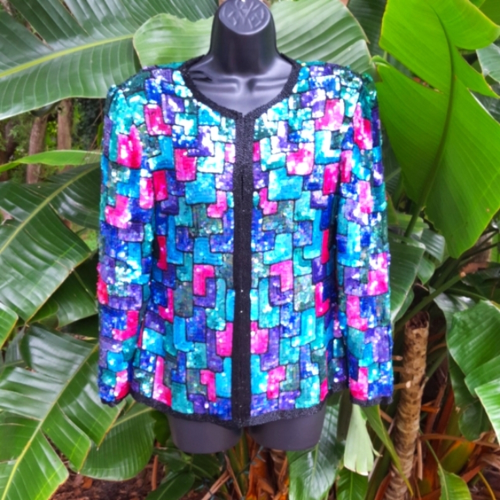 Vintage Stenay sequin geometric  print fabulosity